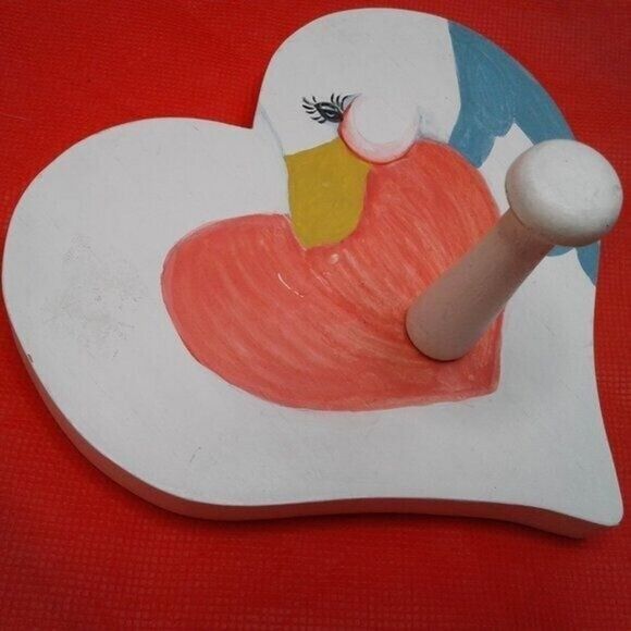 Heart Swan Hand Painted Wooden Wall Hook 7 Inches Country Decor Red White Blue - Picture 2 of 4